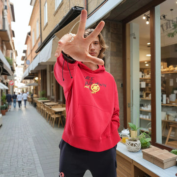 David Oversized Fleece Hoodie in Red