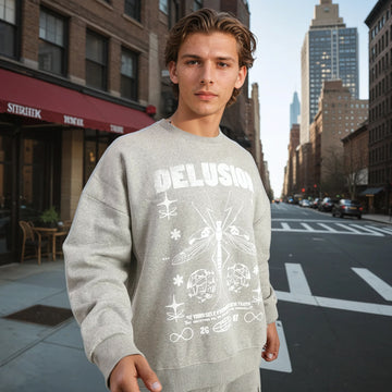 Delusion Oversized Fleece Sweatshirt in Grey Melange