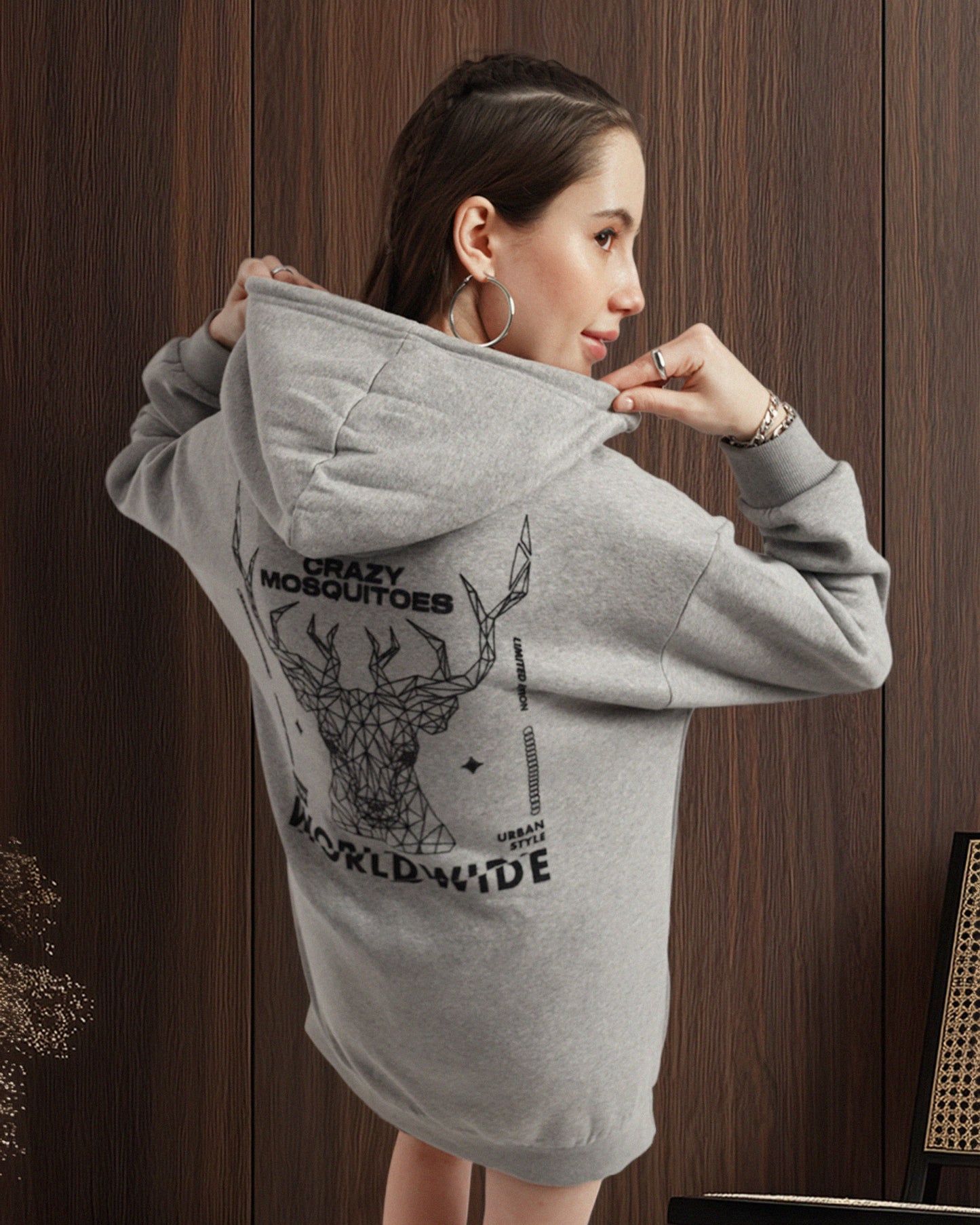 Worldwide Long Hoodie - Grey