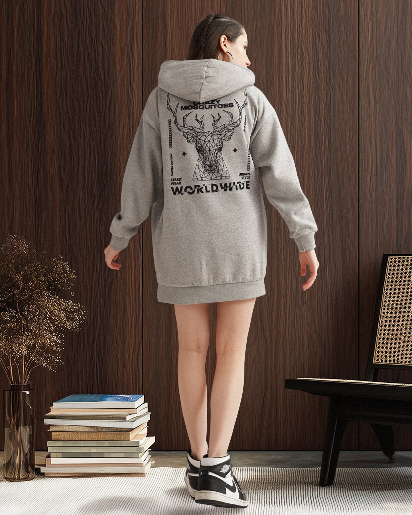 Worldwide Long Hoodie - Grey