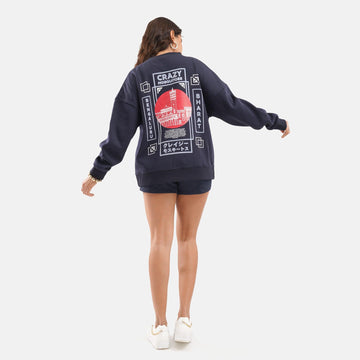 Bengaluru Oversized Fleece Sweatshirt in Navy - Crazy Mosquitoes