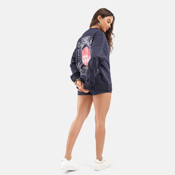 Bengaluru Oversized Fleece Sweatshirt in Navy - Crazy Mosquitoes