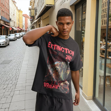 Extinction Drop Shoulder Terry T-Shirt in Black