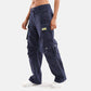 High Waist Flared Multi Pocket Cargio in Navy - Crazy Mosquitoes