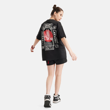 Mumbai Drop Shoulder Terry T-Shirt in Black - Womens - Crazy Mosquitoes