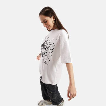 Pixel Mos Drop Shoulder Interlock T-Shirt in White - Womens - Crazy Mosquitoes