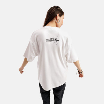 Pixel Mos Drop Shoulder Interlock T-Shirt in White - Womens - Crazy Mosquitoes