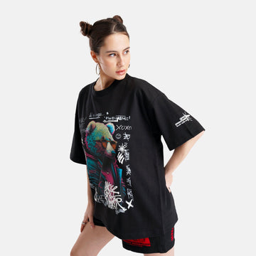 Psy Bear Oversized Terry T-Shirt in Black - Womens - Crazy Mosquitoes