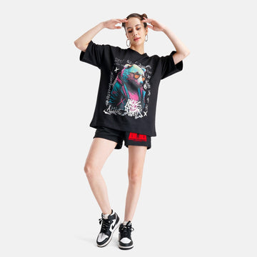 Psy Bear Oversized Terry T-Shirt in Black - Womens - Crazy Mosquitoes