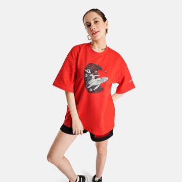 Surfer Oversized Terry T-Shirt in Red - Womens - Crazy Mosquitoes