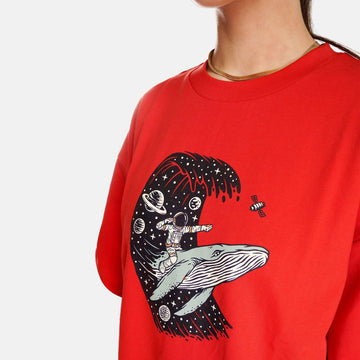 Surfer Oversized Terry T-Shirt in Red - Womens - Crazy Mosquitoes