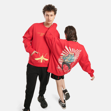 Urban Cheetah Oversized Fleece Sweatshirt in Red - Crazy Mosquitoes